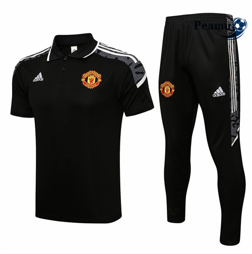 Kit Maillot Entrainement foot Polo Manchester United Champions league + Pantalon Noir/Blanc 2021-2022