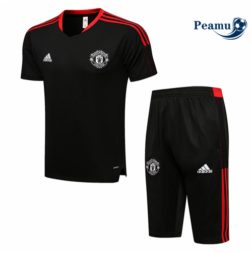 Kit Maillot Entrainement foot Manchester United + Pantalon 3/4 Noir 2021-2022