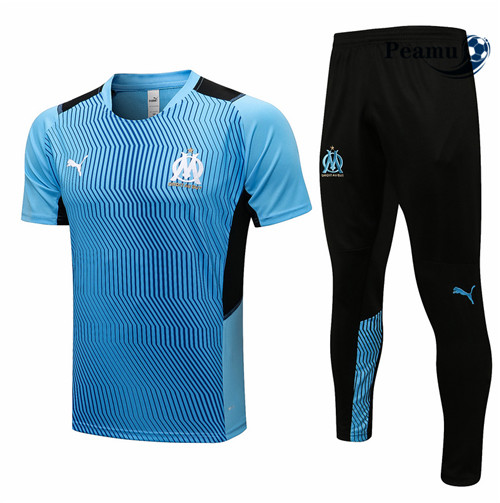 Kit Maillot Entrainement foot Marseille + Pantalon Bleu Clair 2021-2022
