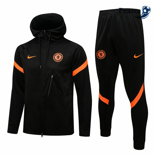 Veste Survetement Chelsea à Capuche Noir/Orange 2021-2022