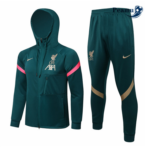 Veste Survetement Liverpool à Capuche Vert noirâtre 2021-2022