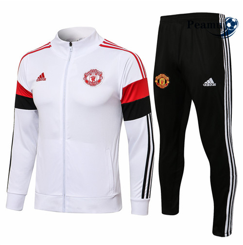 Veste Survetement Manchester United Blanc/Rouge/Noir Col Haut 2021-2022