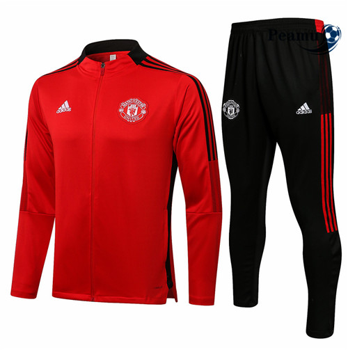 Veste Survetement Manchester United Rouge/Noir Col Haut 2021-2022