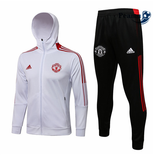 Veste Survetement Manchester United à Capuche Blanc/Rouge 2021-2022