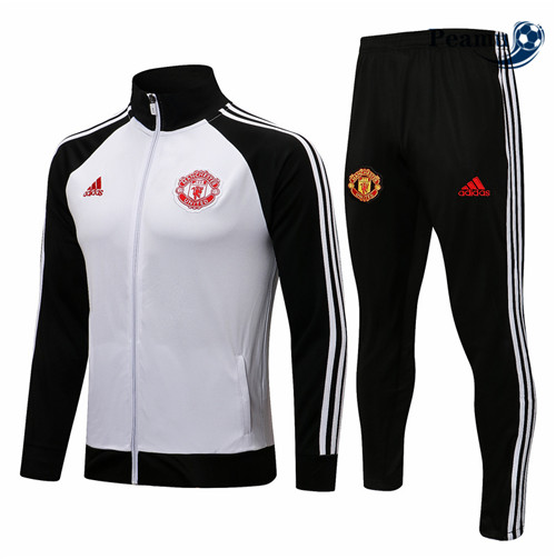 Veste Survetement Manchester United Blanc/Noir Col Haut 2021-2022