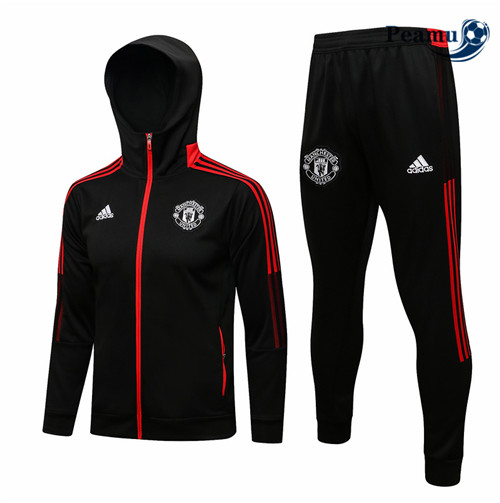 Veste Survetement Manchester United à Capuche Noir/Rouge 2021-2022