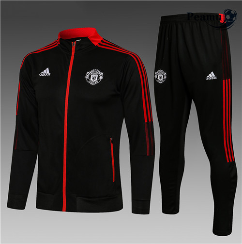 Veste Survetement Manchester United Enfant Noir Col Haut 2021-2022