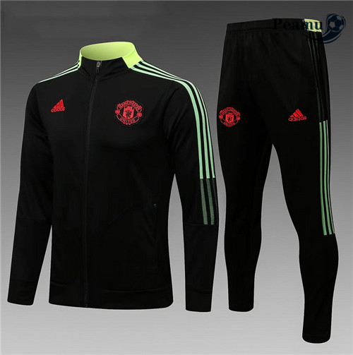 Veste Survetement Manchester United Enfant Noir/Vert 2021-2022