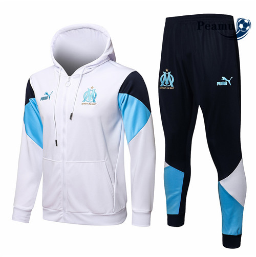 Veste Survetement Marseille à Capuche Blanc 2021-2022