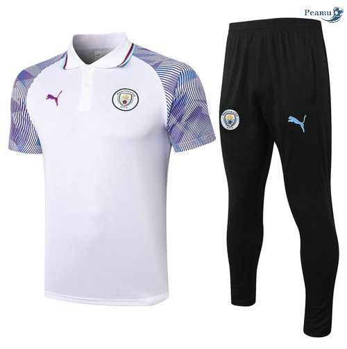 Peamu - Kit Maillot Entrainementpolo Manchester City + Pantalon Blanc 2021-2022
