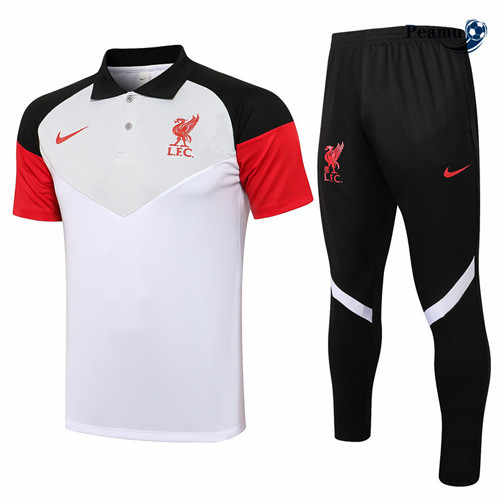 Kit Maillot Entrainement Polo Liverpool + Pantalon Blanc/Gris 2021-2022