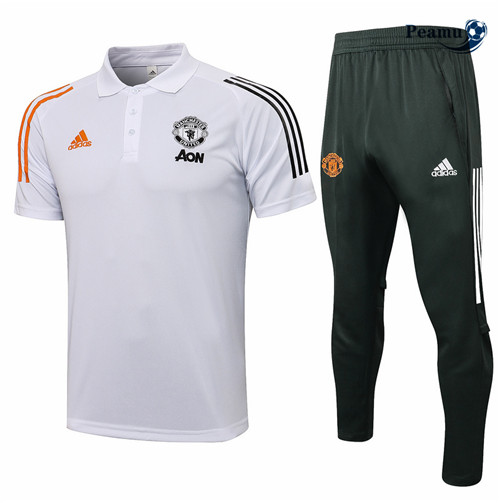 Kit Maillot Entrainement Polo Manchester United + Pantalon Blanc 2021-2022