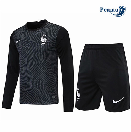 Kit Maillot foot France Gardien de but Noir Manche Longue 2021-2022