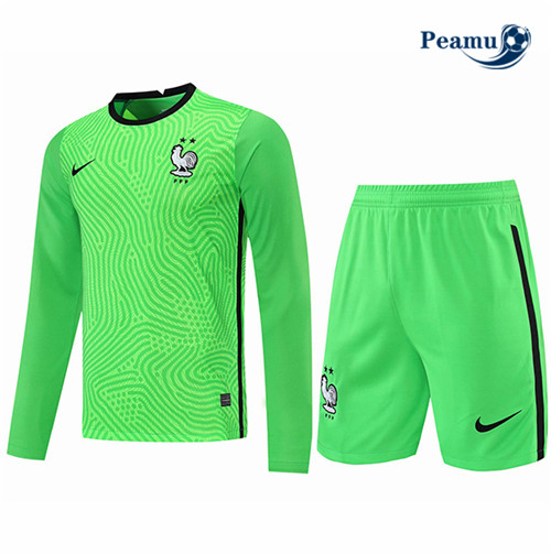 Kit Maillot foot France Gardien de but Manche Longue Vert 2021-2022