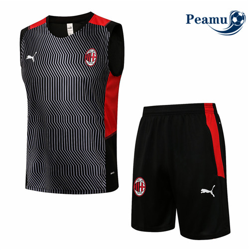 Kit Maillot Entrainement foot AC Milan Debardeur + Pantalon Noir 2021-2022