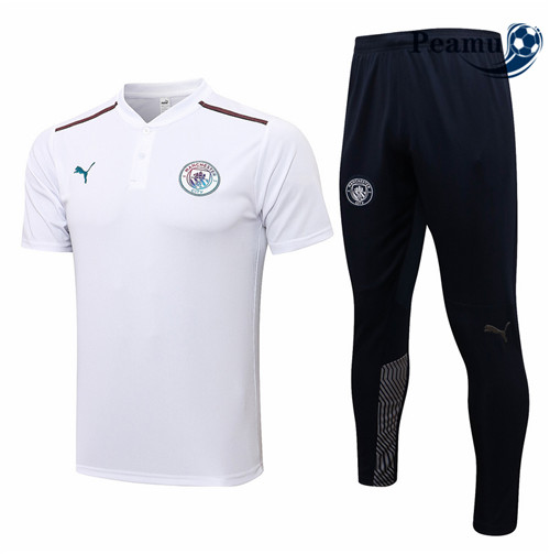 Kit Maillot Entrainement foot polo Manchester City + Pantalon Blanc 2021-2022