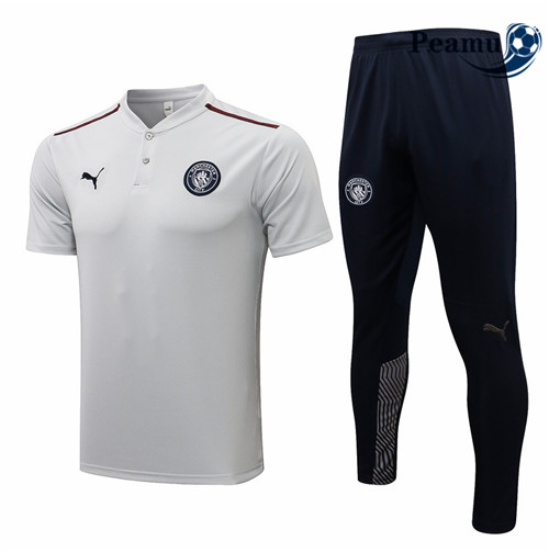 Kit Maillot Entrainement foot Polo Manchester City + Pantalon Gris clair 2021-2022