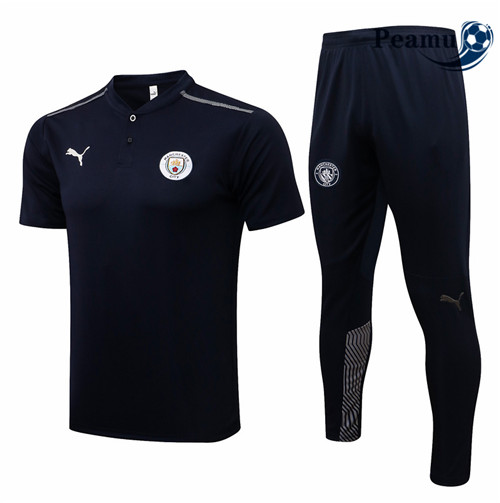 Kit Maillot Entrainement foot Polo Manchester City + Pantalon Bleu Marine 2021-2022