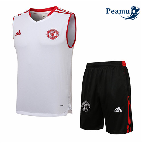 Kit Maillot Entrainement foot Manchester United Debardeur + Pantalon Blanc/Rouge 2021-2022
