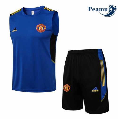 Kit Maillot Entrainement foot Manchester United Debardeur + Pantalon champions league Bleu 2021-2022