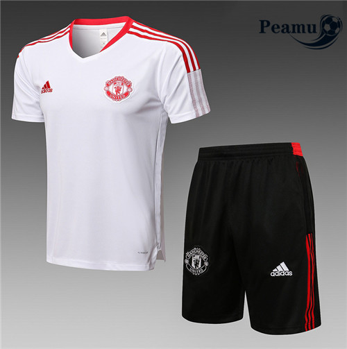 Kit Maillot Entrainement foot Manchester United + Pantalon Blanc 2021-2022