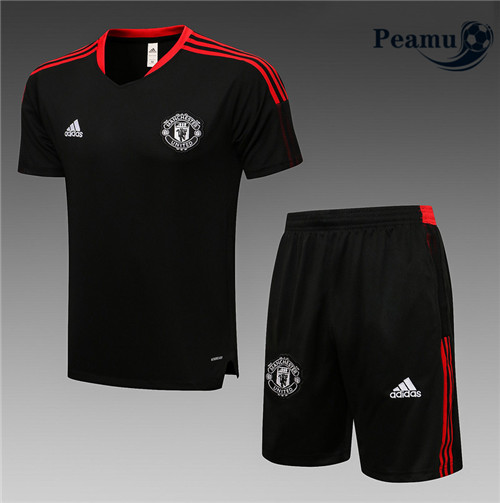 Kit Maillot Entrainement foot Manchester United + Pantalon Noir 2021-2022