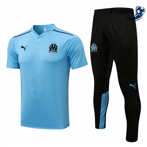 Kit Maillot Entrainement foot Polo Marseille + Pantalon Bleu clair 2021-2022