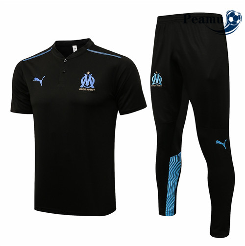 Kit Maillot Entrainement foot Polo Marseille + Pantalon Noir 2021-2022