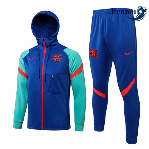 Peamu - Veste Survetement Barcelone à Capuche Bleu/Vert 2021-2022
