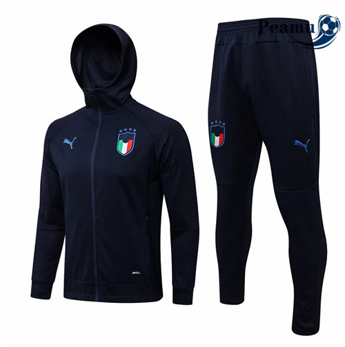 Peamu - Veste Survetement Italie à Capuche Bleu Marine 2021-2022