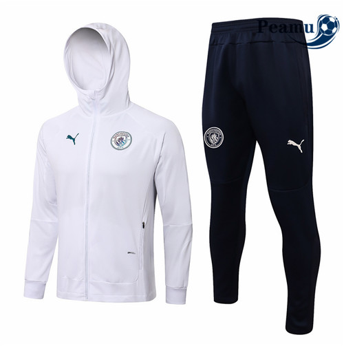 Peamu - Veste Survetement Manchester City à Capuche Blanc 2021-2022