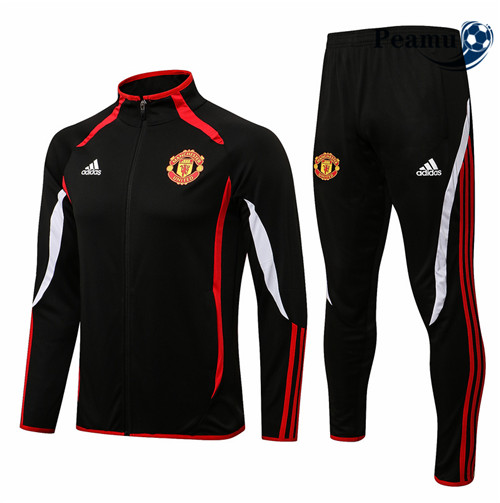 Peamu - Veste Survetement Manchester United Noir/Blanc 2021-2022 Col Haut