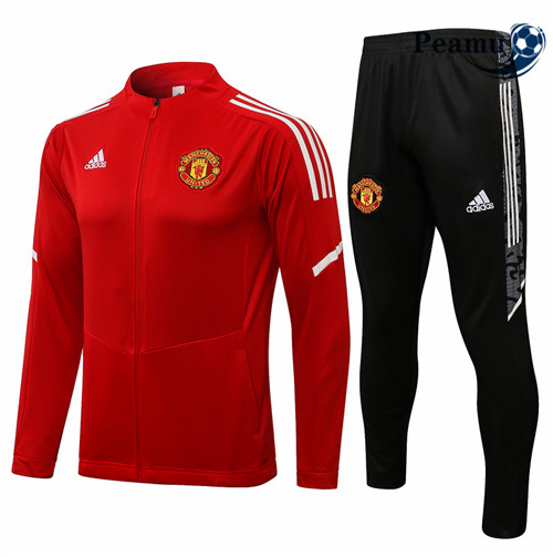 Peamu - Veste Survetement Manchester United Rouge/Blanc 2021-2022 Col bas