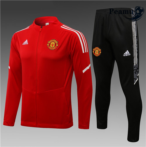 Peamu - Veste Survetement Manchester United Enfant Rouge 2021-2022 Col bas