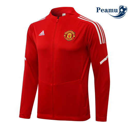 Peamu - Veste foot Manchester United Rouge/Blanc 2021-2022 Col bas