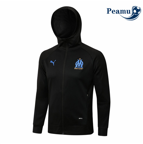 Peamu - Veste foot Marseille à Capuche Noir 2021-2022
