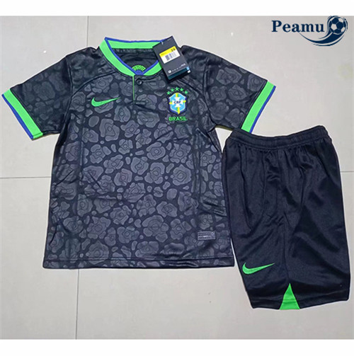 Maillot Foot Brésil Enfant Noir 2022-2023 peamu 006
