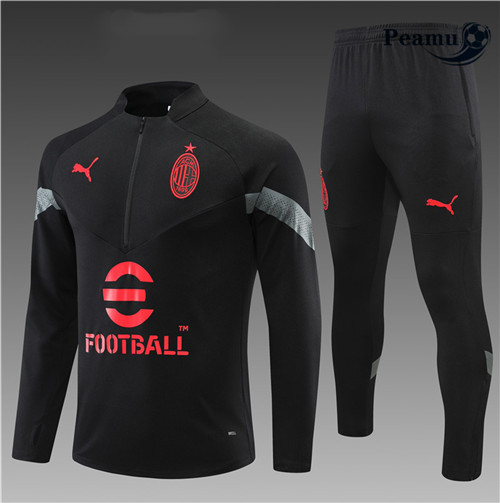 Maillot Foot Survetement AC Milan Enfant Noir 2022-2023 peamu 538