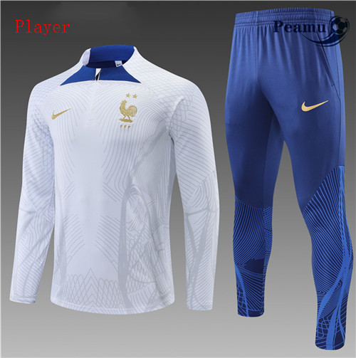 Maillot Foot Survetement player France Enfant Blanc 2022-2023 peamu 501