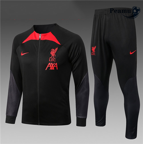 Maillot Foot Veste Survetement Liverpool Enfant Noir 2022-2023 peamu 512