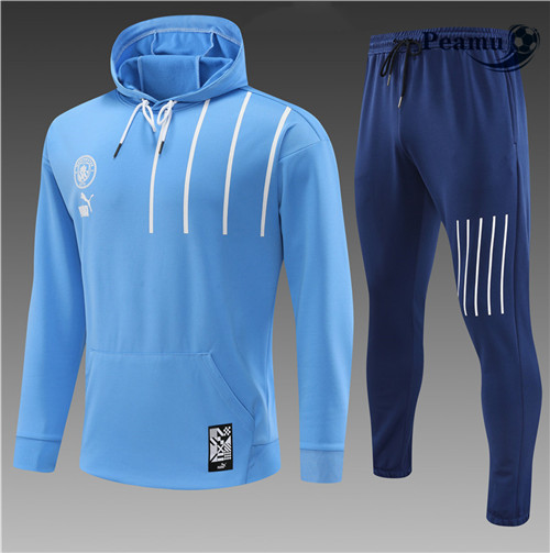 Maillot Foot Survetement - Sweat à capuche Manchester City Enfant Bleu 2022-2023 peamu 523