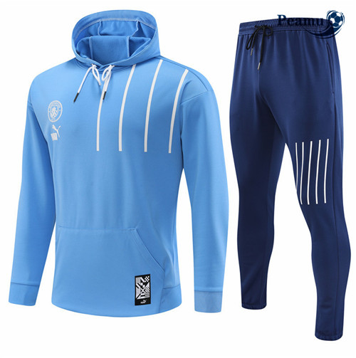 Maillot Foot Survetement Manchester City à capuche Bleu 2022-2023 peamu 374