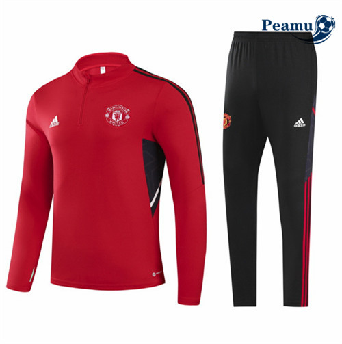 Maillot Foot Survetement Manchester United Enfant Rouge 2022-2023 peamu 526