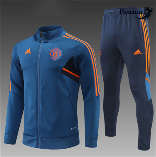 Maillot Foot Veste Survetement Manchester United Enfant Bleu 2022-2023 peamu 533