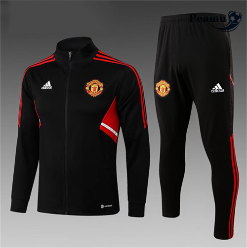 Maillot Foot Veste Survetement Manchester United Enfant Noir 2022-2023 peamu 534