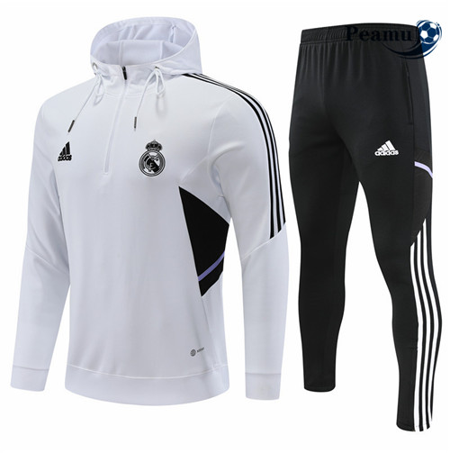 Maillot Foot Survetement - Sweat à capuche Real Madrid Enfant Blanc 2022-2023 peamu 428