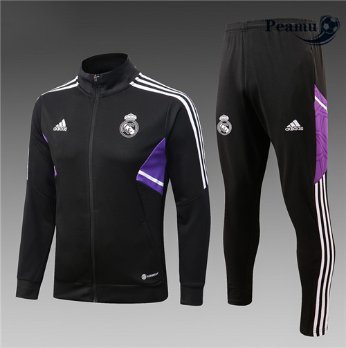 Maillot Foot Veste Survetement Real Madrid Enfant Noir 2022-2023 peamu 431