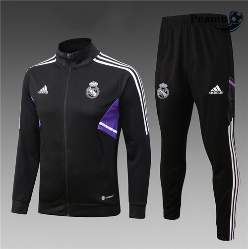 Maillot Foot Veste Survetement Real Madrid Enfant Noir 2022-2023 peamu 432