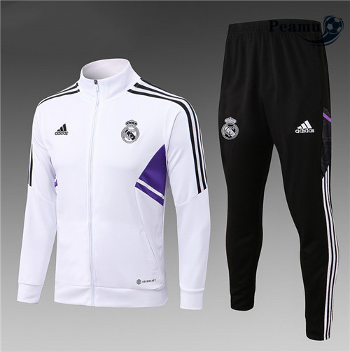 Maillot Foot Veste Survetement Real Madrid Enfant Blanc 2022-2023 peamu 433