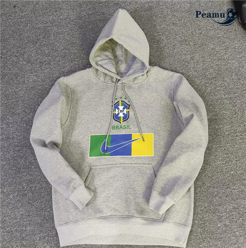 Maillot Foot Sweatshirt à capuche Bresil Gris 2022-2023 peamu 636